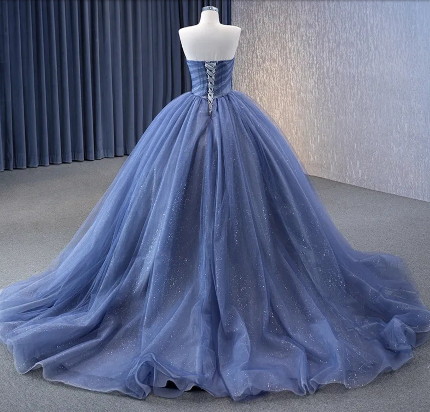 Beautiful Shimmering Blue Ombre Layered Pleated Sleeveless Sweetheart Special Occasion Gown With Detachable Oversized Front Flower Detail