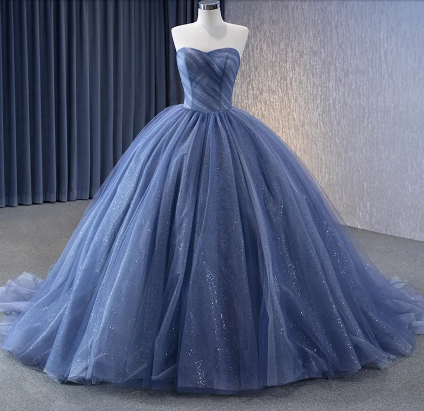 Beautiful Shimmering Blue Ombre Layered Pleated Sleeveless Sweetheart Special Occasion Gown With Detachable Oversized Front Flower Detail