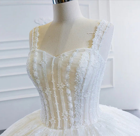 Dainty Floral Beaded Sweetheart A-Line Sleeveless Gown