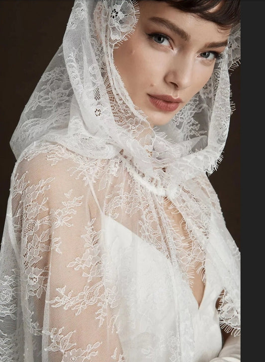 Delicate Hooded Fairytale Lace Floor Length Cape