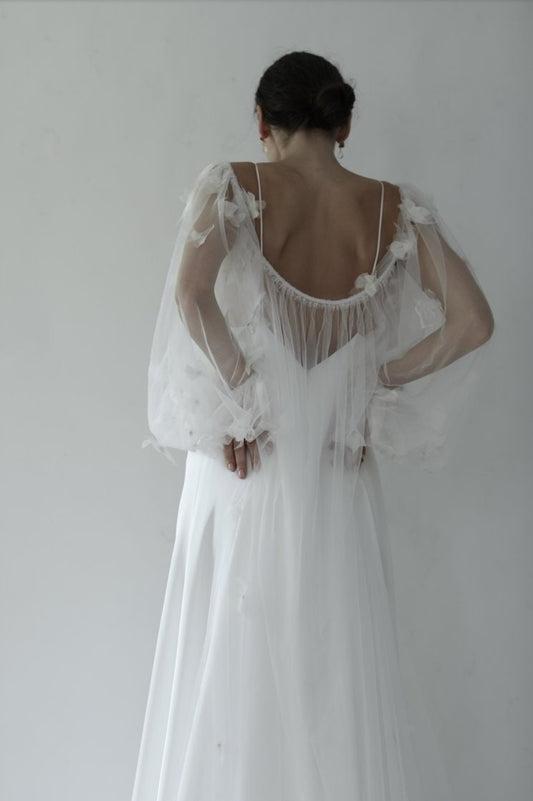 Delicate Floral Floor Length Bridal Cape