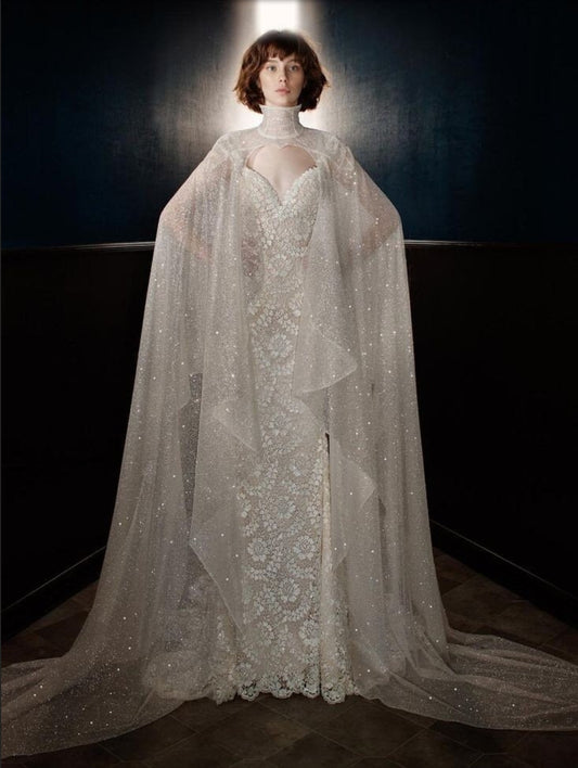 Shimmer High Neck Bridal Cape