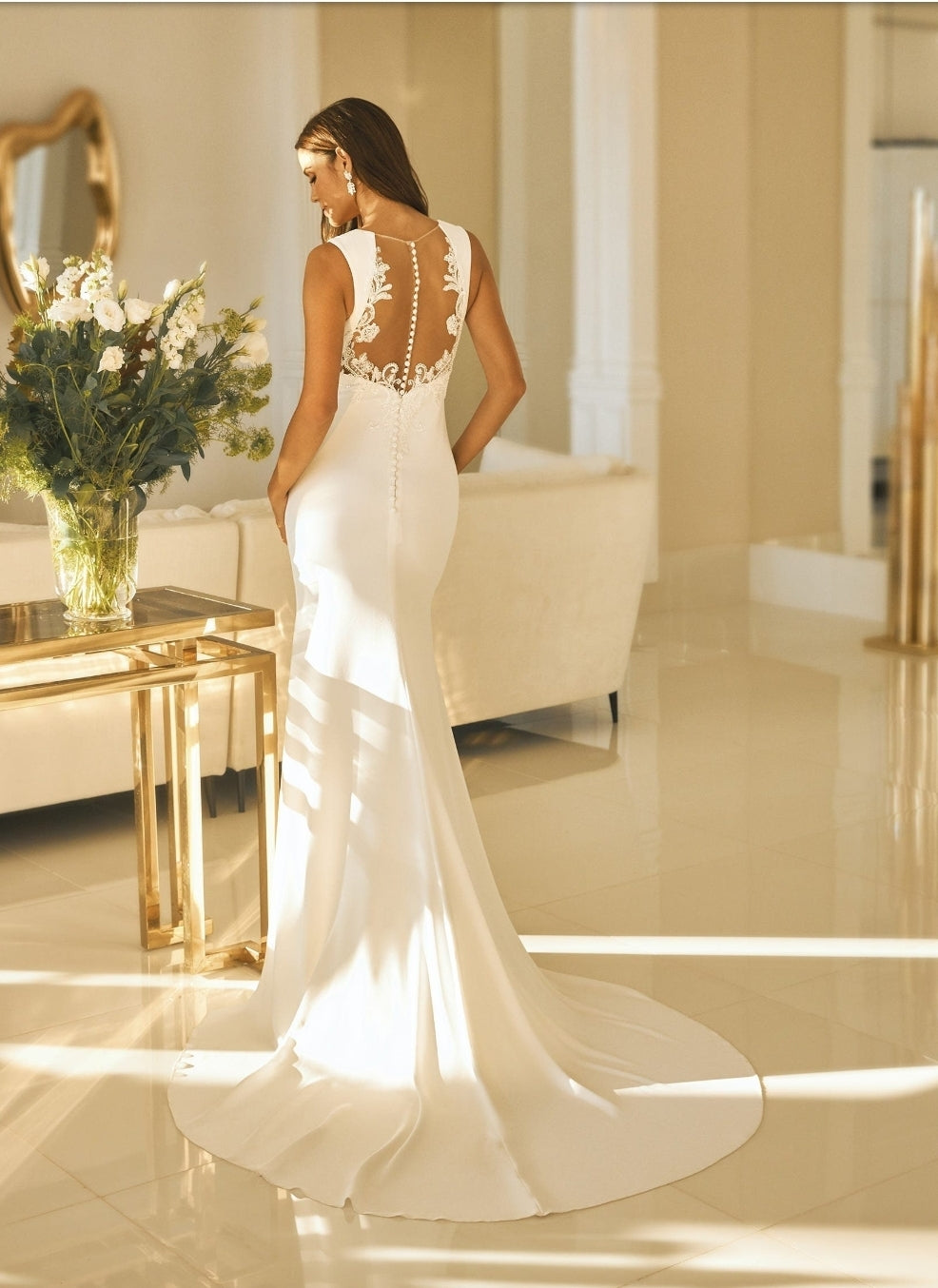 Gorgeous Illusion Beaded Sequin Pleated Sleeveless Gown With Detachable Train