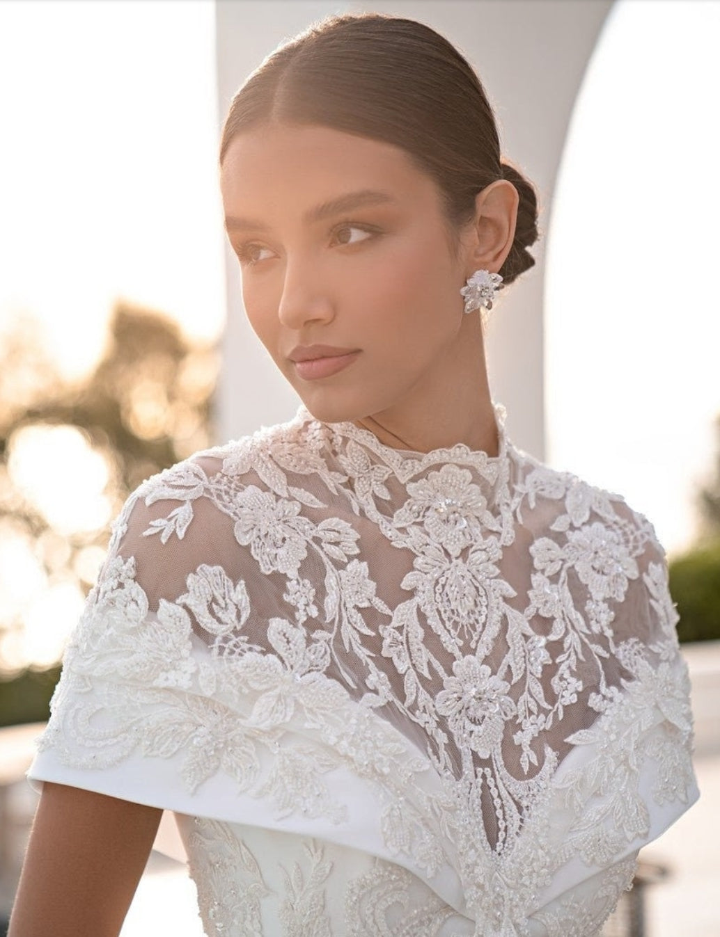 Off The Shoulder Victorian Appliqué Elegance Gown With Detached Beaded Lace & Sequin Over Bolero