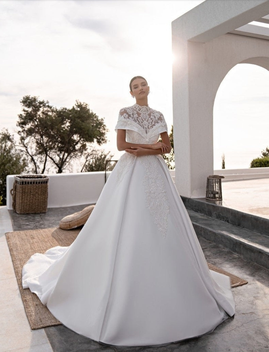 Off The Shoulder Victorian Appliqué Elegance Gown With Detached Beaded Lace & Sequin Over Bolero