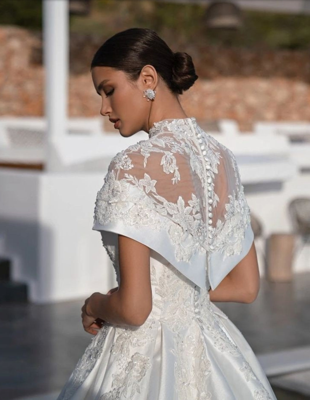 Off The Shoulder Victorian Appliqué Elegance Gown With Detached Beaded Lace & Sequin Over Bolero