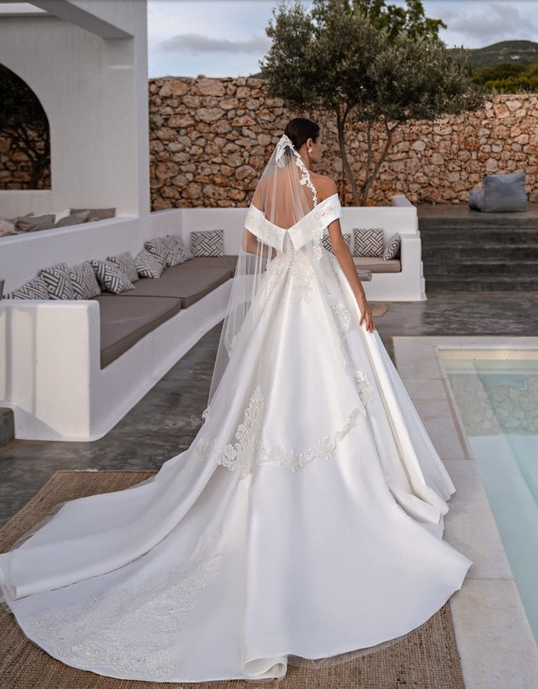 Off The Shoulder Victorian Appliqué Elegance Gown With Detached Beaded Lace & Sequin Over Bolero