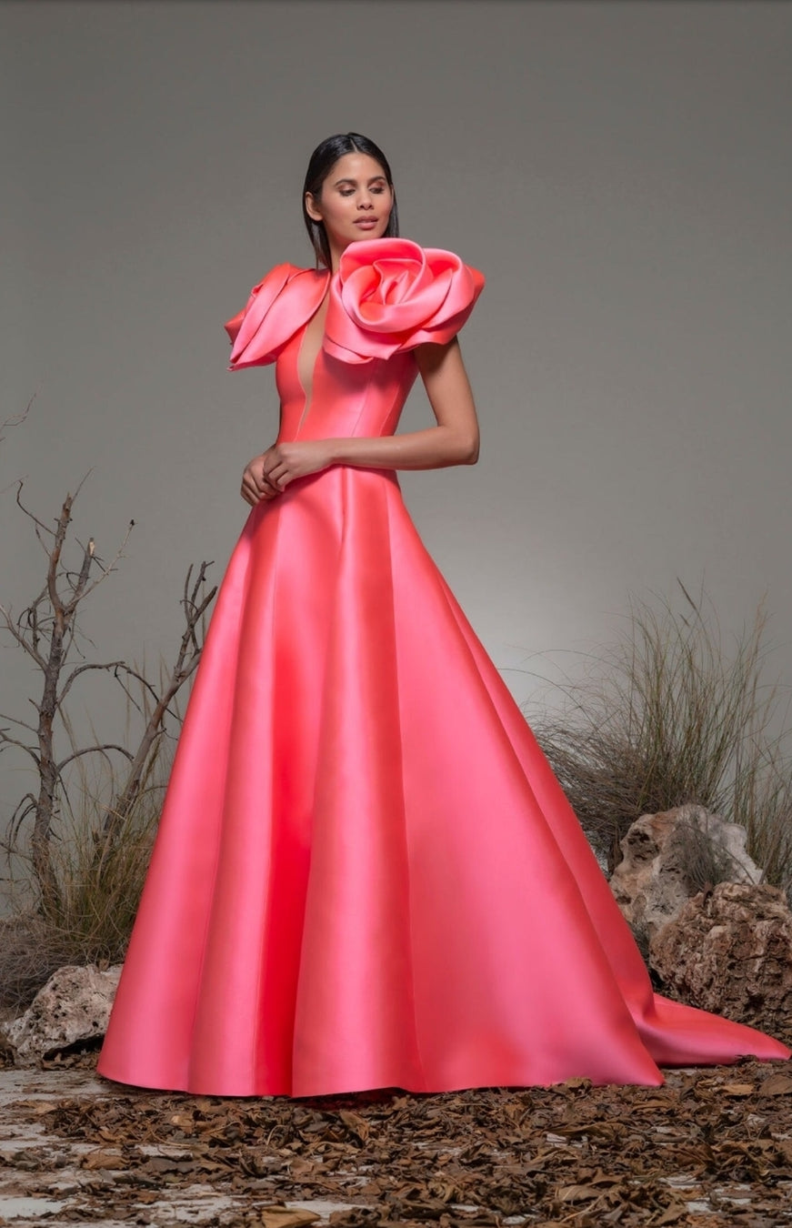 Double Rose Deep V Neck Special Occasion Gown