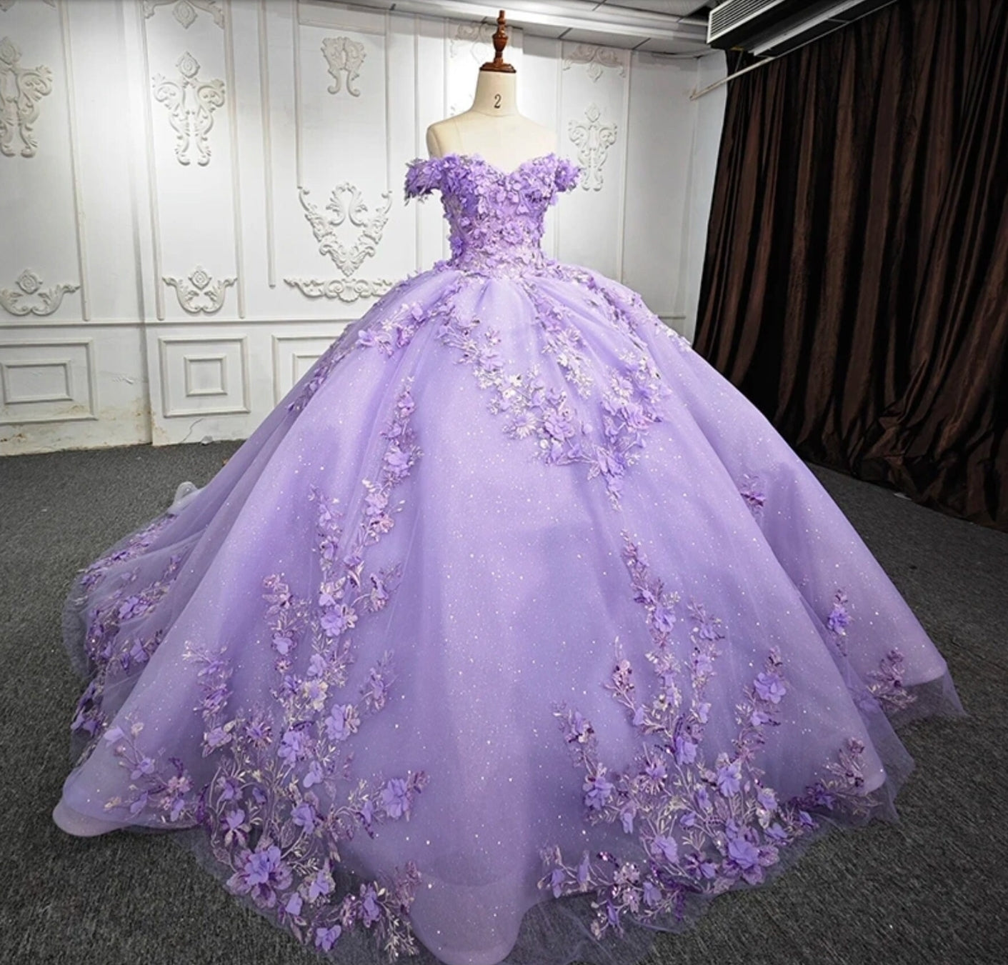 Shimmering Purple 3D Floral Appliqué Sweetheart Off The Shoulder Quinceañera, Bat Mitzvah, Special Occasion, Sweet 16, Pageant Event Gown