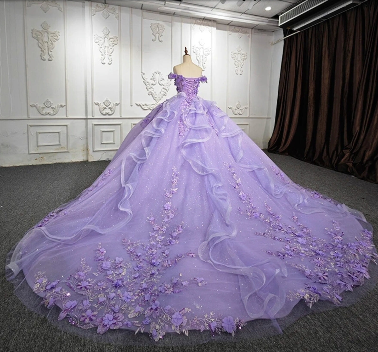 Shimmering Purple 3D Floral Appliqué Sweetheart Off The Shoulder Quinceañera, Bat Mitzvah, Special Occasion, Sweet 16, Pageant Event Gown