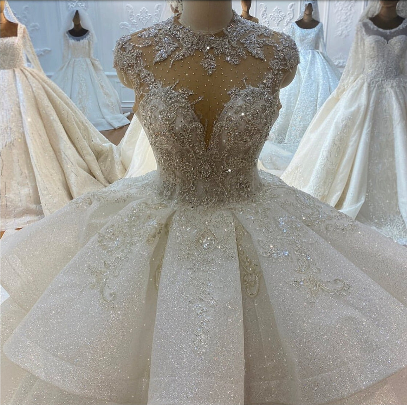 Princess Cinderella Beautifully Beaded Sweetheart Neckline Lace Wedding Ball Gown