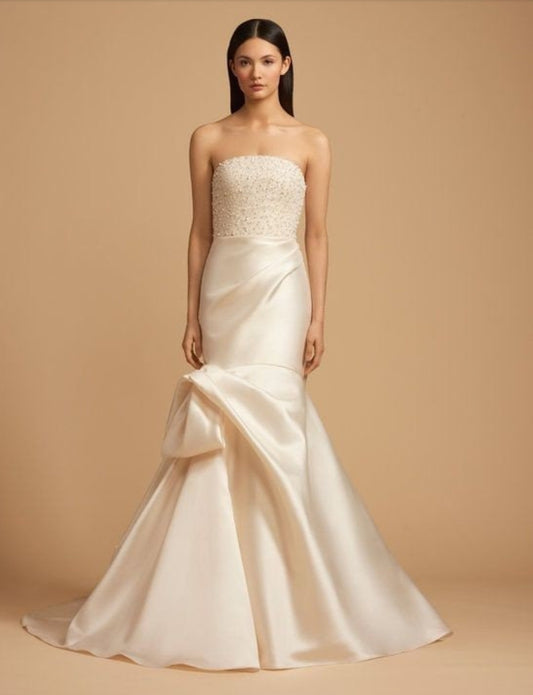 Strapless Elegance Fully Beaded Bodice & Satin Gown