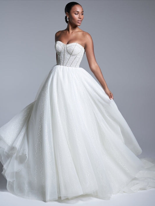 Strapless Sweetheart Fully Beaded Bodice & Shimmer Gown
