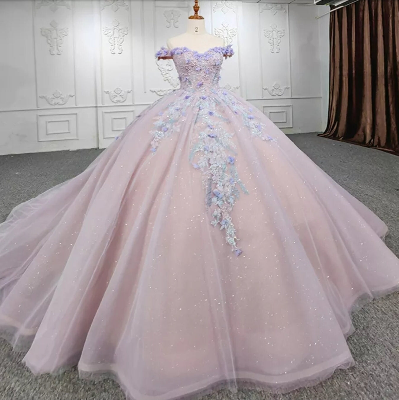 Sweetheart Off The Shoulder Beaded Floral Appliqué Quinceañera Ball Gown