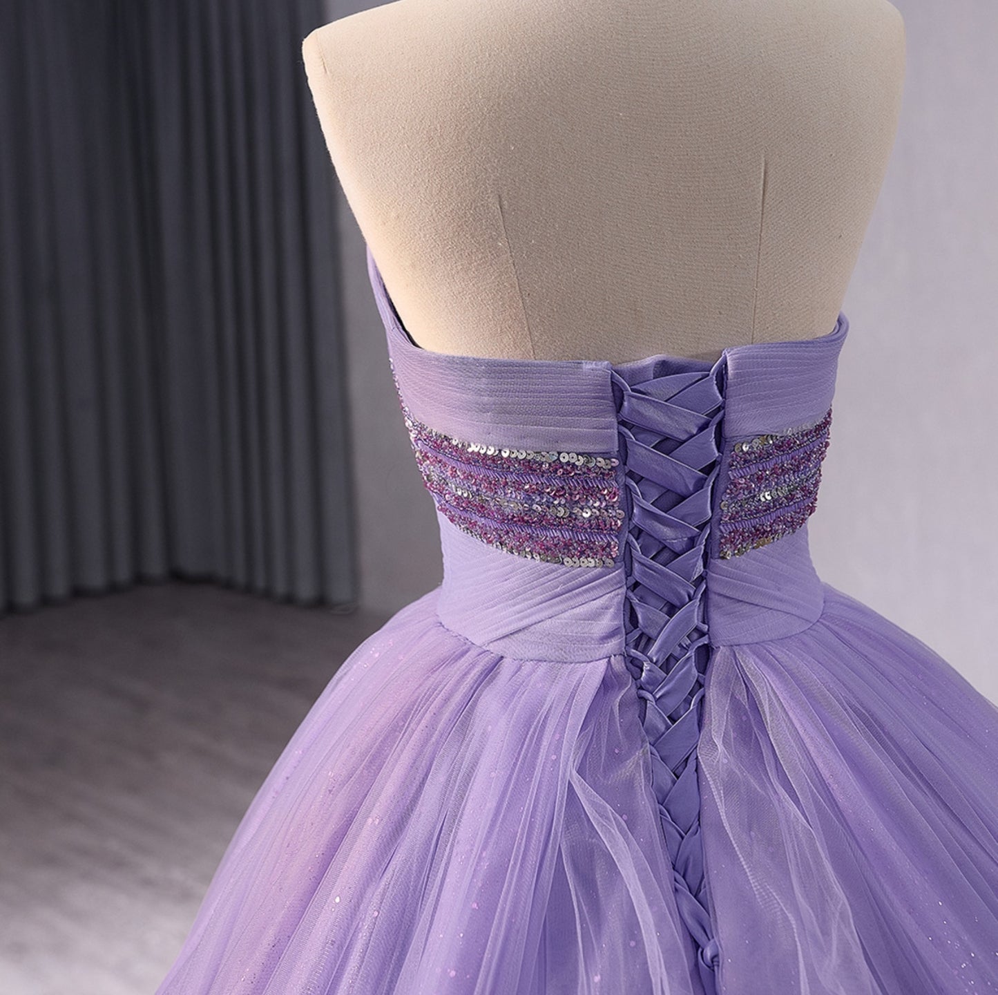 Halter Sweetheart Sequinned Layered Pleated Purple Quinceañera, Bat Mitzvah, Sweet 16, Pageant,  Special Occasion, Gala Event Ball Gown