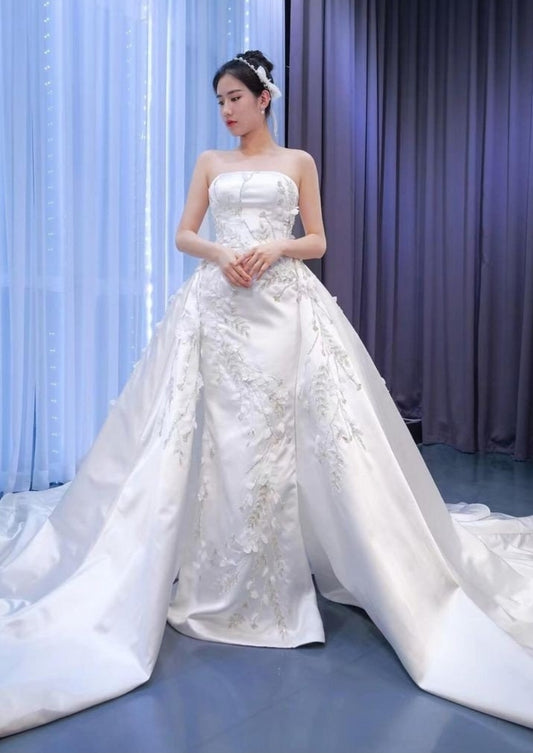 Strapless Floral Sheath Mermaid Gown With Detachable Train