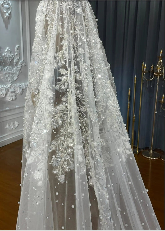 Beautiful Beaded Sequinned Lace Princess Bride Veil