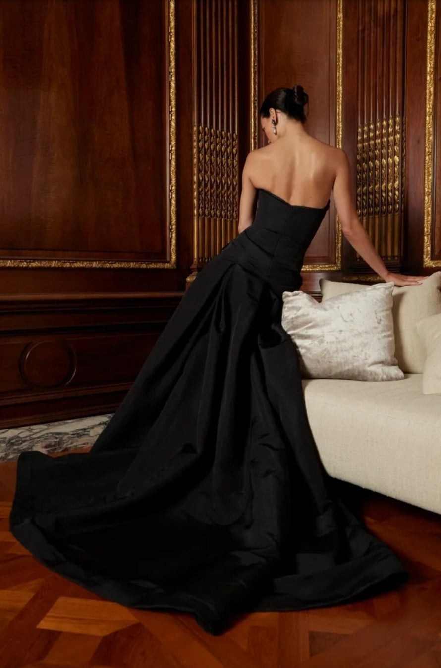 Strapless Boat Neck Tuxedo Style Evening Dress