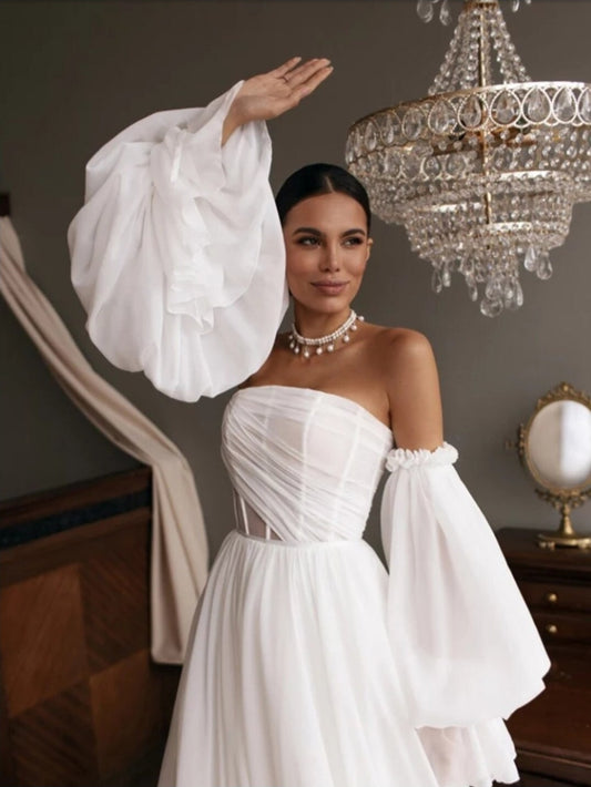 Detached Ruffled Chiffon Lantern Sleeves
