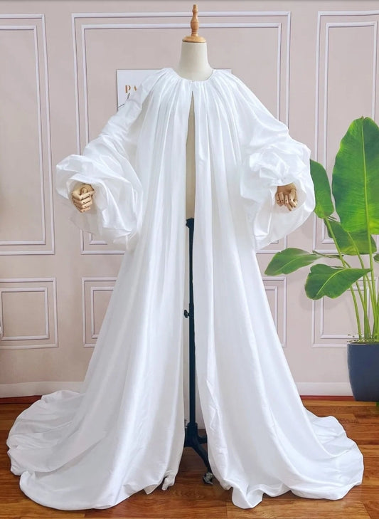 Taffeta Minimalist Floor Length Puff Long Sleeve Special Occasion Bridal Cape Jacket