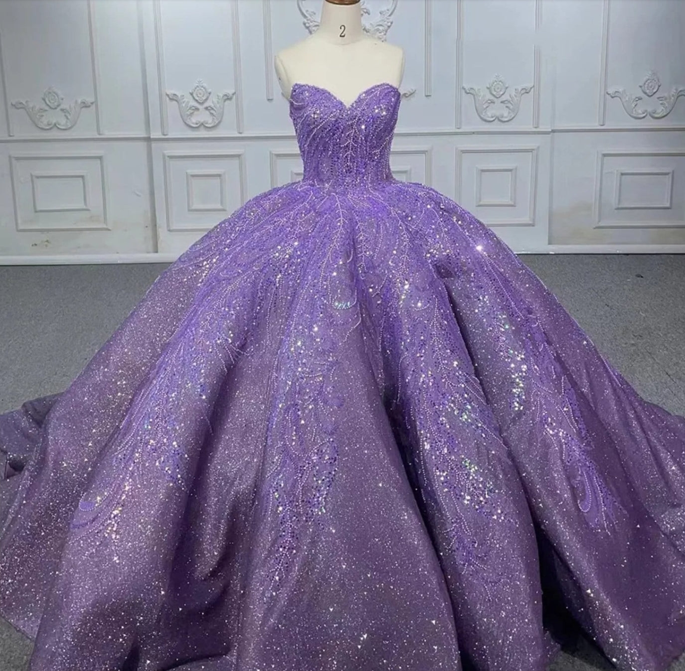 Shimmering Strapless Sweetheart Purple Princess Beaded Sequin Special Occasion Quinceañera Pageant Event Party Gown