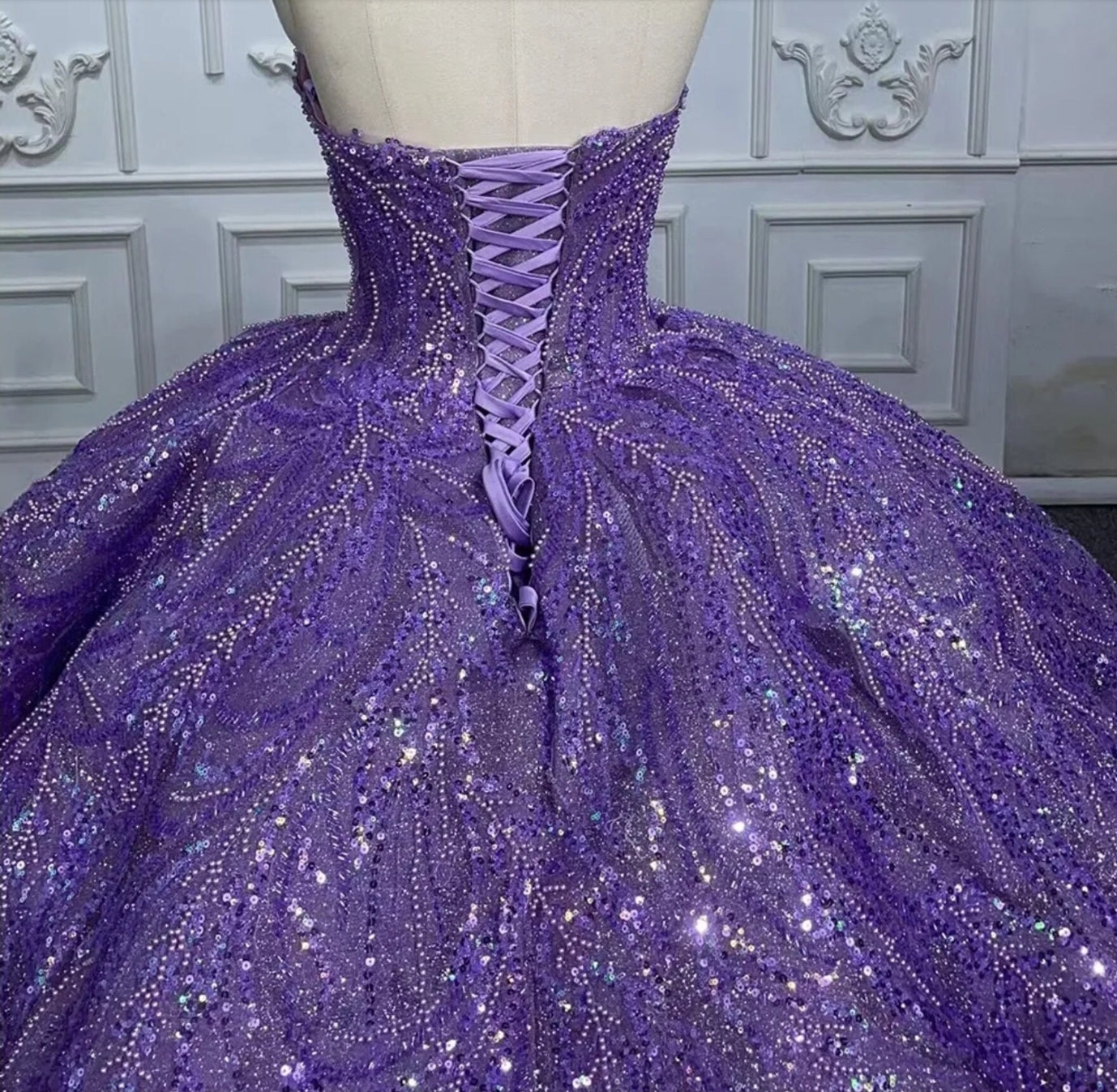 Shimmering Strapless Sweetheart Purple Princess Beaded Sequin Special Occasion Quinceañera Pageant Event Party Gown