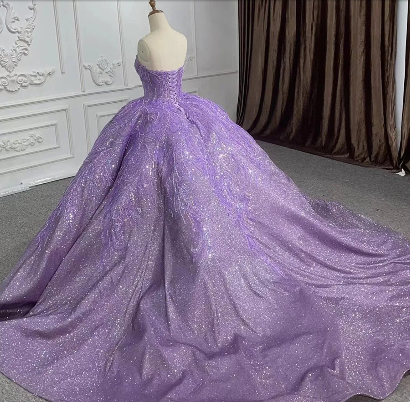 Shimmering Strapless Sweetheart Purple Princess Beaded Sequin Special Occasion Quinceañera Pageant Event Party Gown