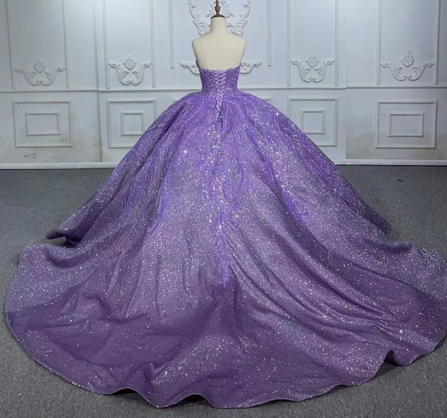 Shimmering Strapless Sweetheart Purple Princess Beaded Sequin Special Occasion Quinceañera Pageant Event Party Gown