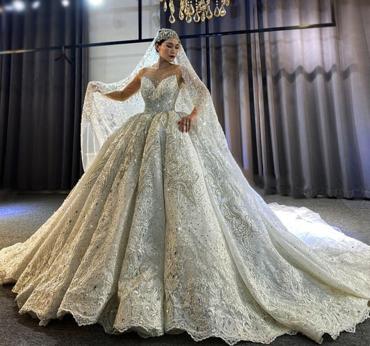 Matching Veil FREE with this purchase! Absolute Stunningly Gorgeous Extremely Heavily Beaded Embellished Dubai Inspired Princess Bridal Gown