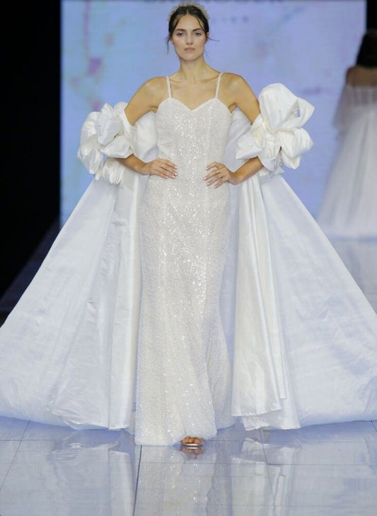 Taffeta Multi Loop Bicep Floor Length Special Occasion Bridal Event Cape Jacket