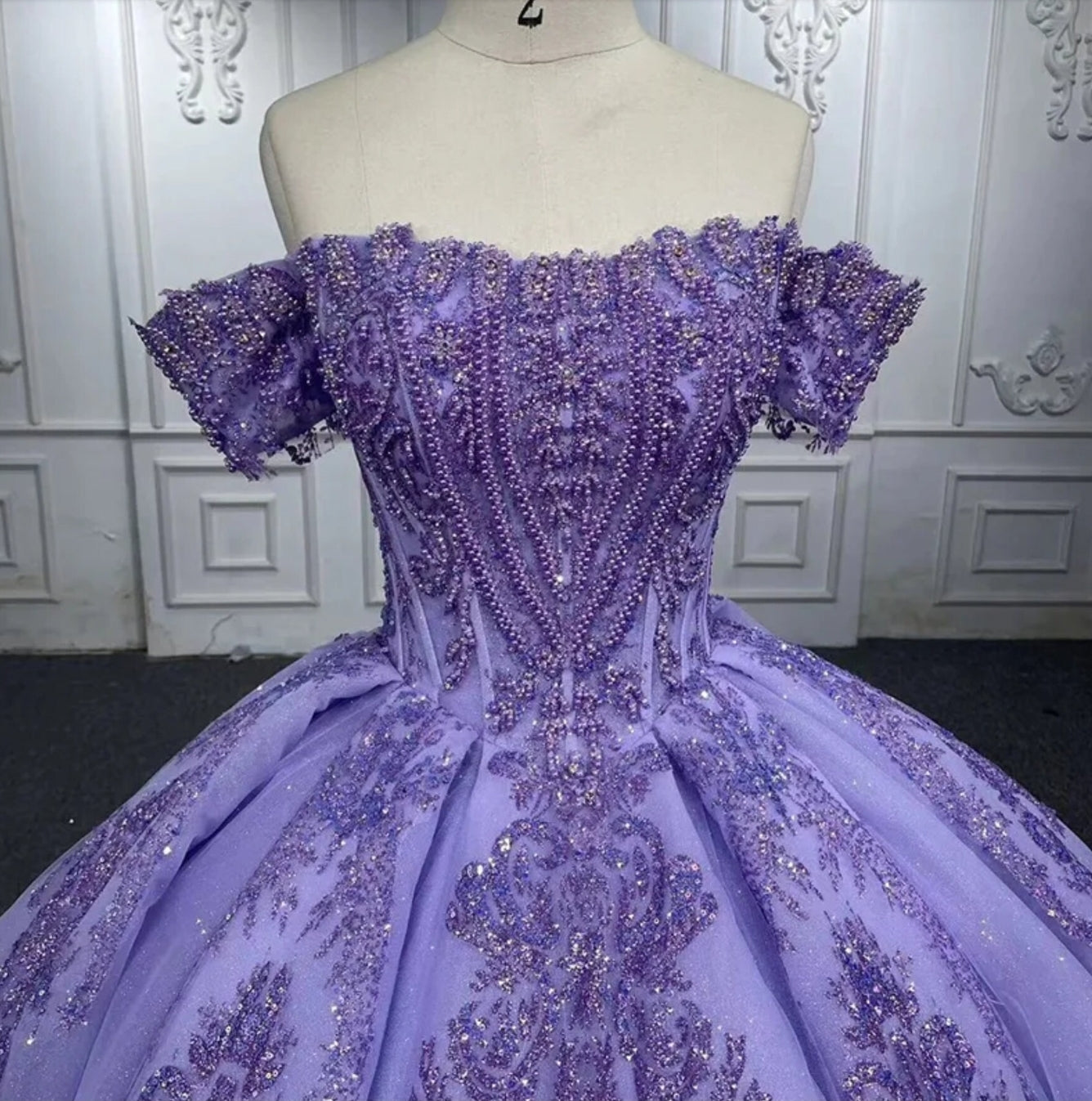 Off The Shoulder Sequin And Beaded Purple Victorian Style A-Line Quinceañera Special Occasion Pageant Party Event Gala Gown