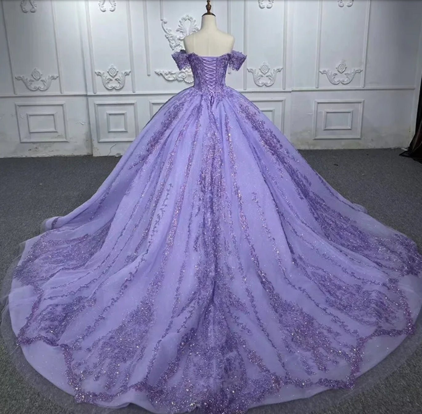 Off The Shoulder Sequin And Beaded Purple Victorian Style A-Line Quinceañera Special Occasion Pageant Party Event Gala Gown