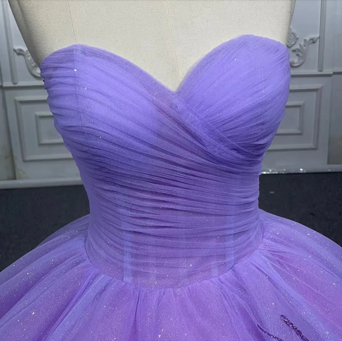 Shimmering Strapless Sweetheart Purple Pleated Bodice And Floral Sequin Quinceañera Special Occasion Pageant Party Event Gala Gown