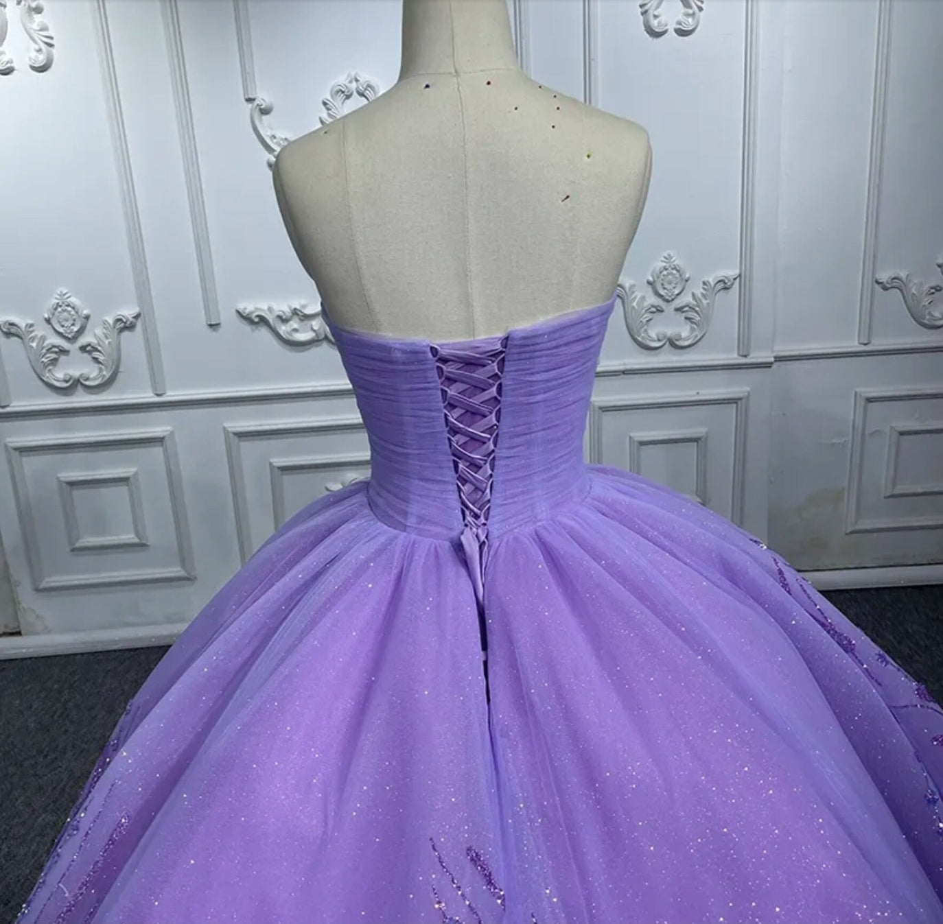 Shimmering Strapless Sweetheart Purple Pleated Bodice And Floral Sequin Quinceañera Special Occasion Pageant Party Event Gala Gown