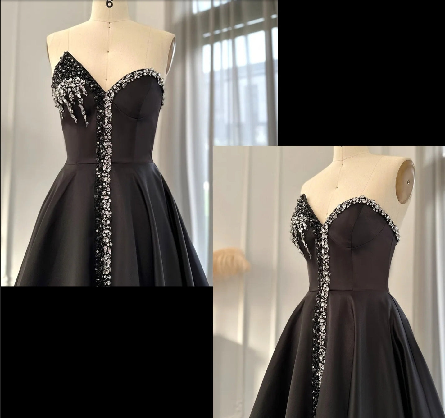 Sleeveless Black Crystal Beaded Embellished Trimmed Irregular V Neck High Split Hem Special Occasion Evening Gown