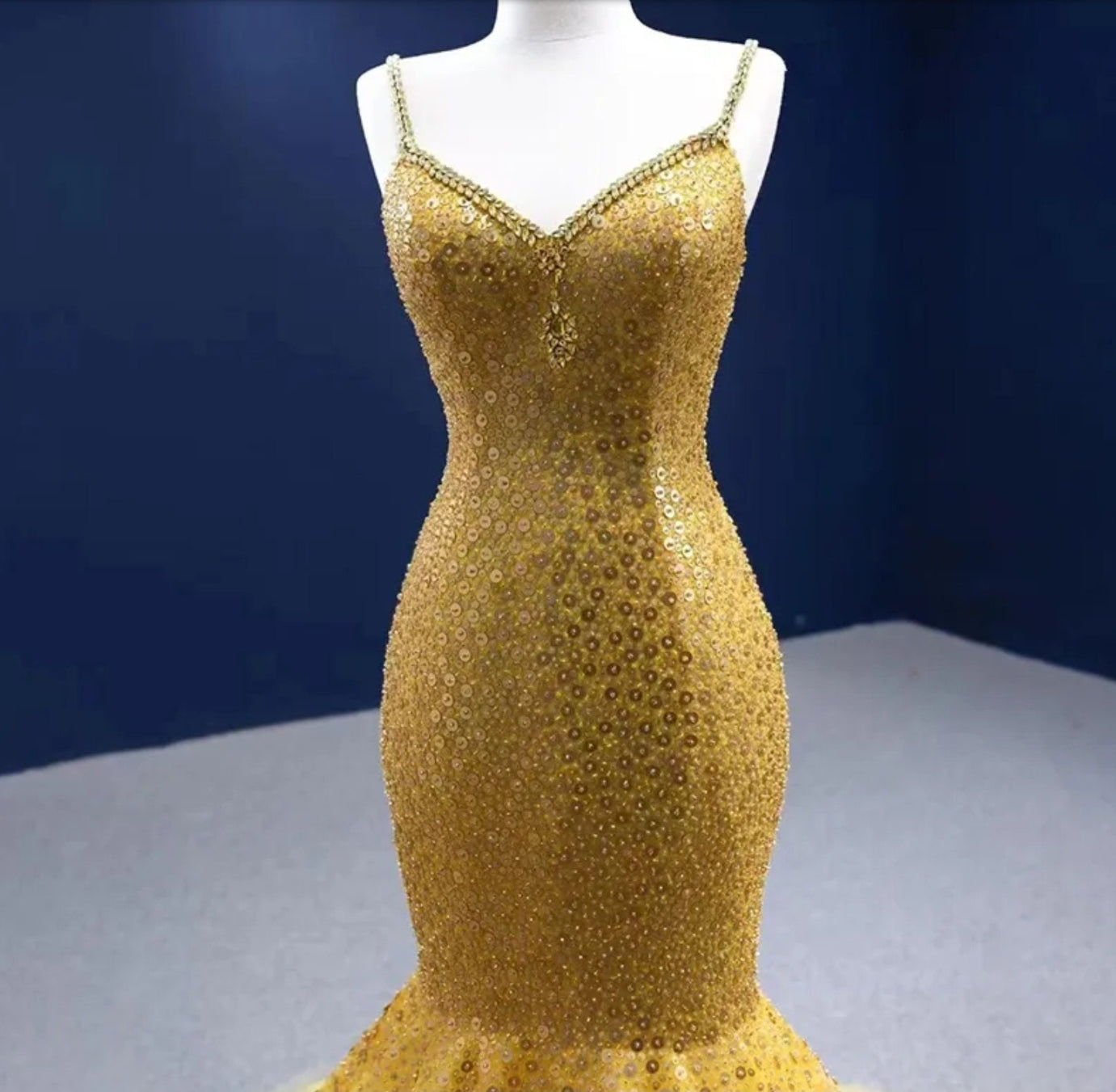 Gorgeous Yellow Multi Beaded Crystal Sequin Spaghetti Strap Fit To Flare Special Occasion Gown With Matching Cape