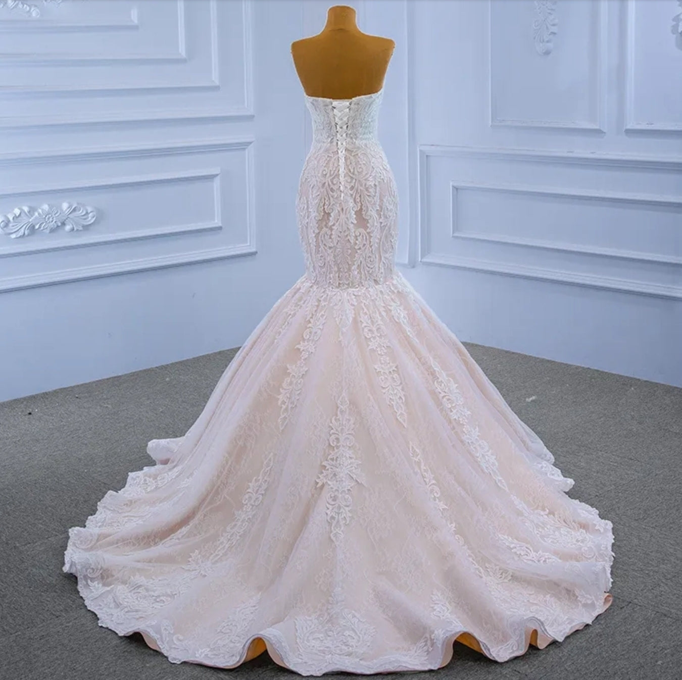 Elegant Sleeveless Sweetheart Lace Mermaid Gown With Matching Floral Cape Train