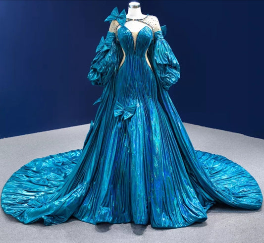 Unique Taffeta Mermaid Gown With Detachable Cape Sleeves