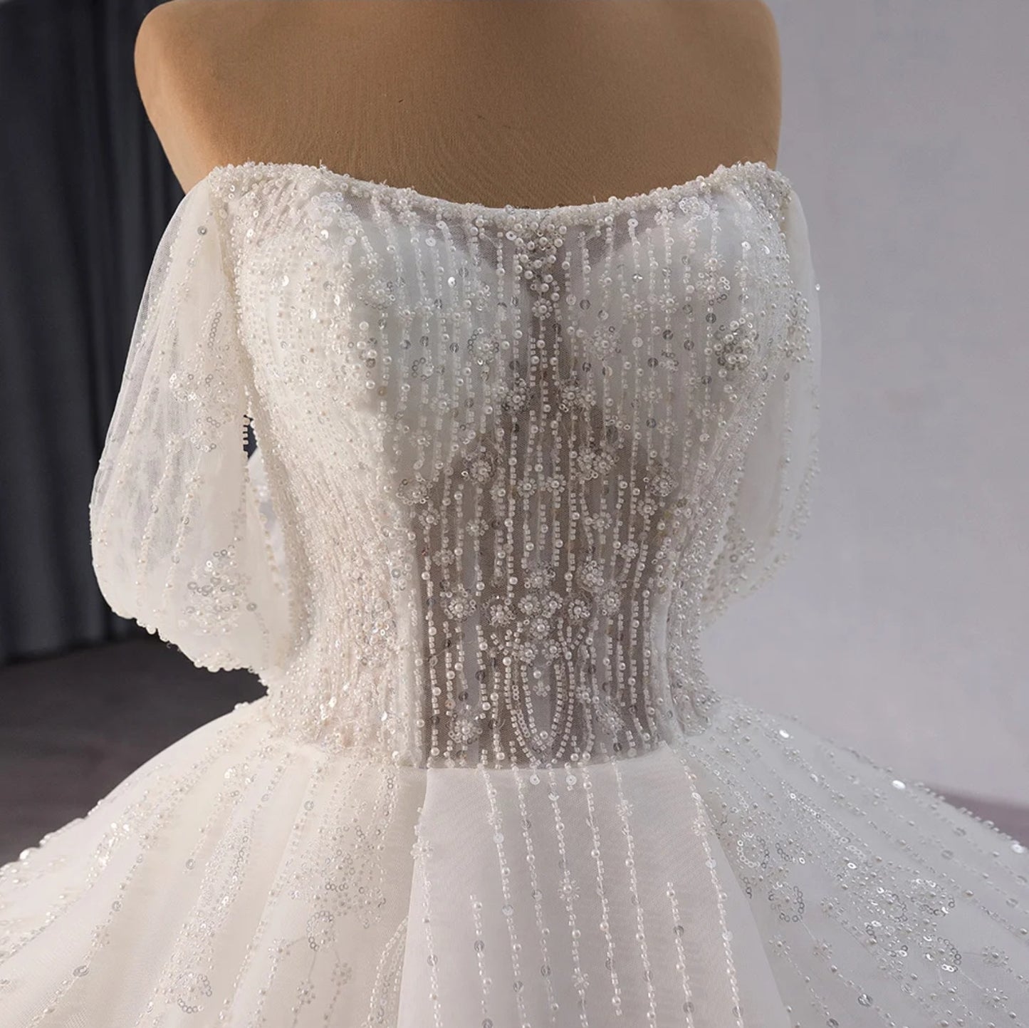 2024 Multi Beaded Shimmering Throughout Dropped Off The Shoulder Sweetheart Bodice A-Line Bridal Ball Gown