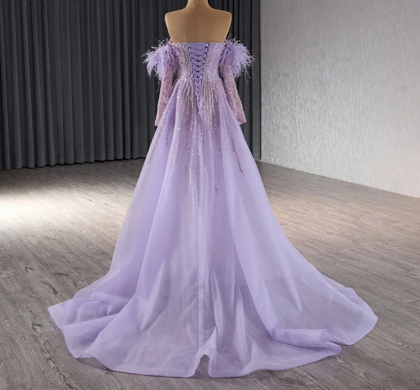 Mother Of The Bride, Special Occasion Shimmering Sequin Multi Beaded Sweetheart 2024 Purple Gown With Detached Sleeves