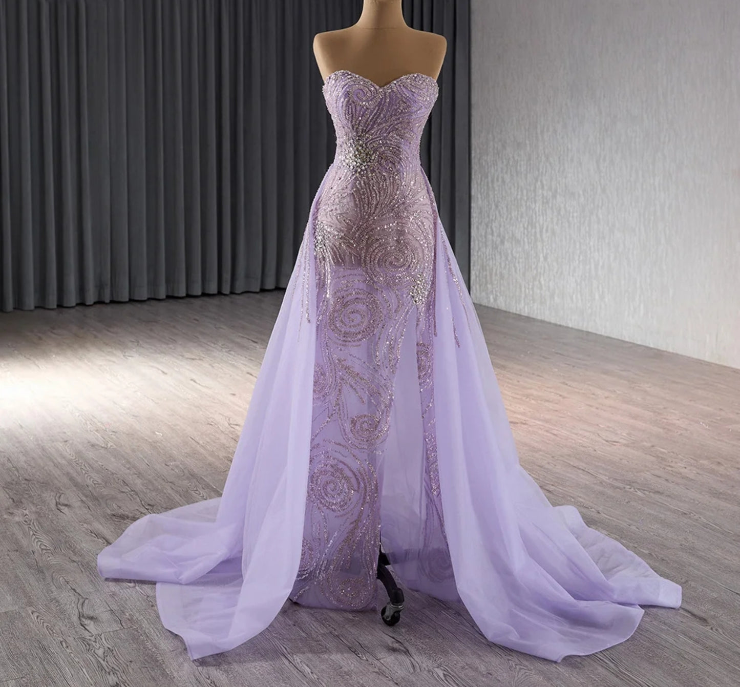 Mother Of The Bride, Special Occasion Shimmering Sequin Multi Beaded Sweetheart 2024 Purple Gown With Detached Sleeves