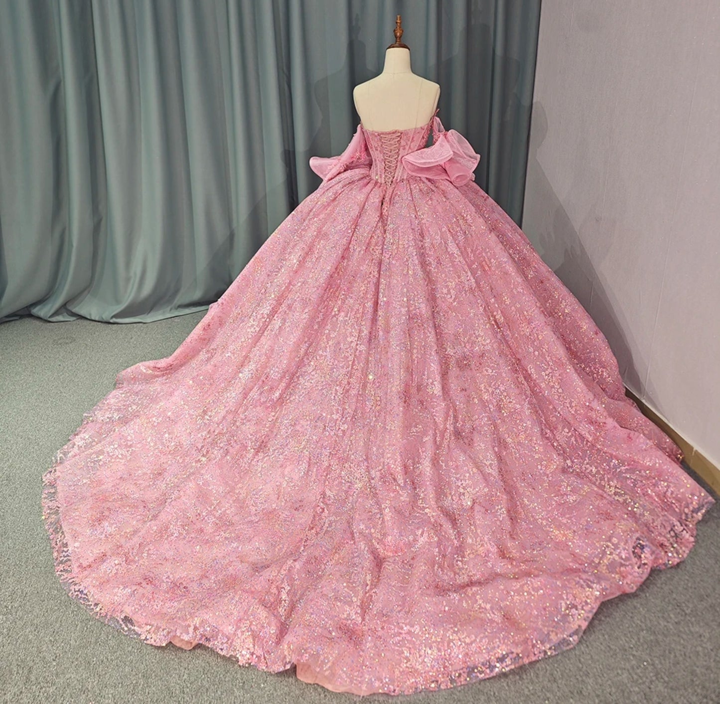 2024 Pretty In Pink Strapless Sweetheart Shimmering Floral Quinceañera, Special Occasion, Sweet 16, Bat Mitzvah, Pageant Ball Gown With Detached Sleeves