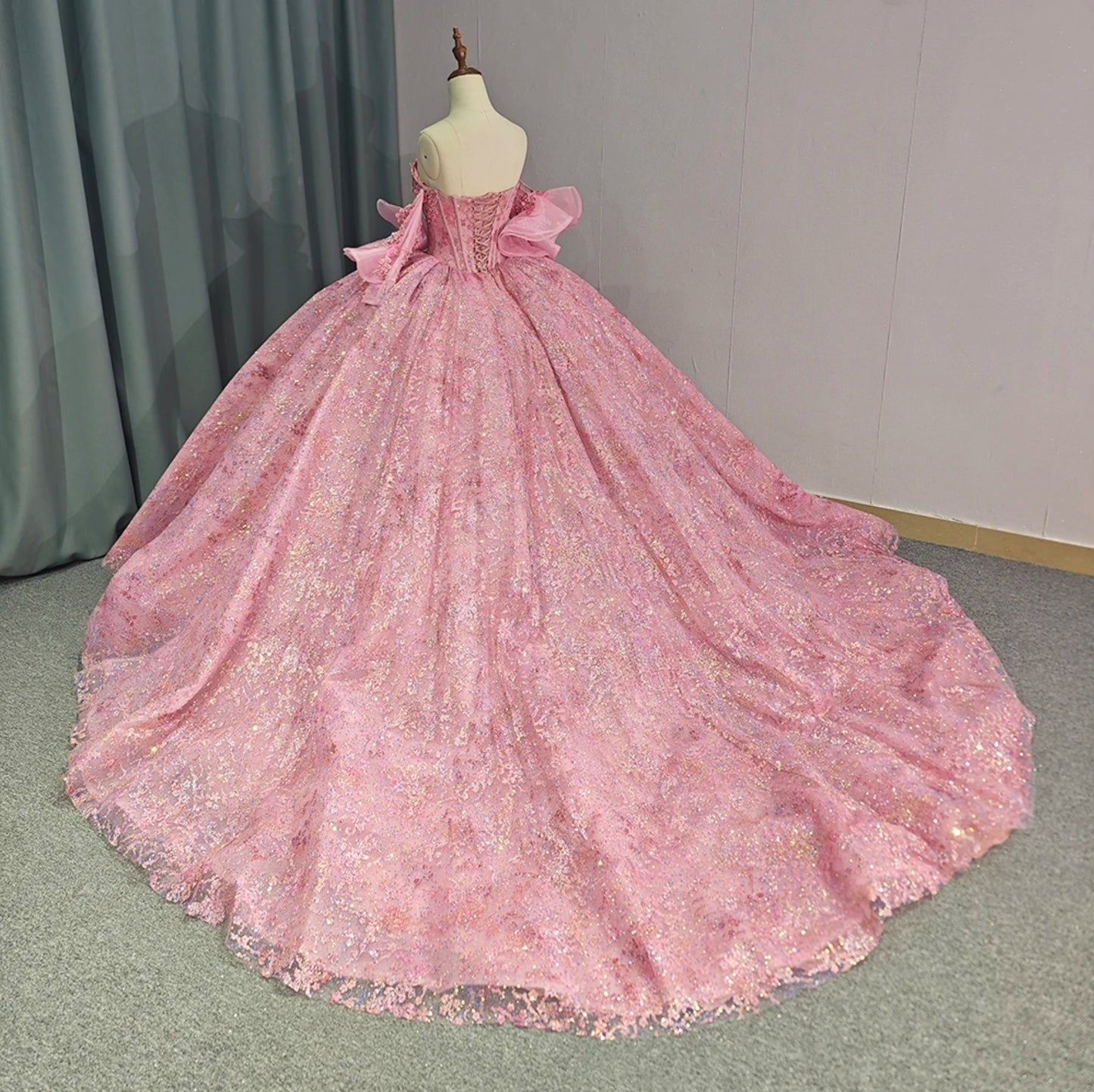 2024 Pretty In Pink Strapless Sweetheart Shimmering Floral Quinceañera, Special Occasion, Sweet 16, Bat Mitzvah, Pageant Ball Gown With Detached Sleeves