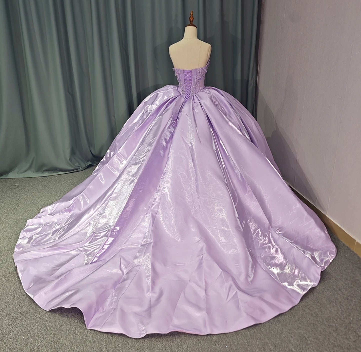 Charming & Elegant Purple 2024 Strapless Floral Beaded Pleated Corset Bodice Quinceañera, Sweet 16, Special Occasion, Bat Mitzvah, Pageant, Gala Ball Gown