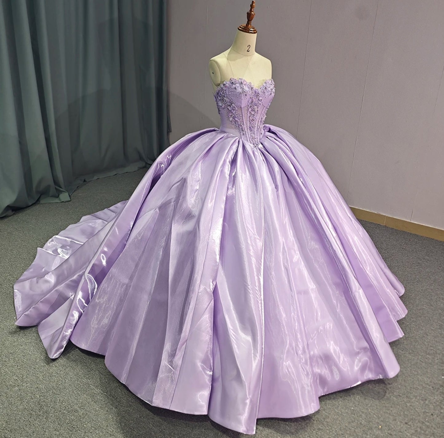 Charming & Elegant Purple 2024 Strapless Floral Beaded Pleated Corset Bodice Quinceañera, Sweet 16, Special Occasion, Bat Mitzvah, Pageant, Gala Ball Gown