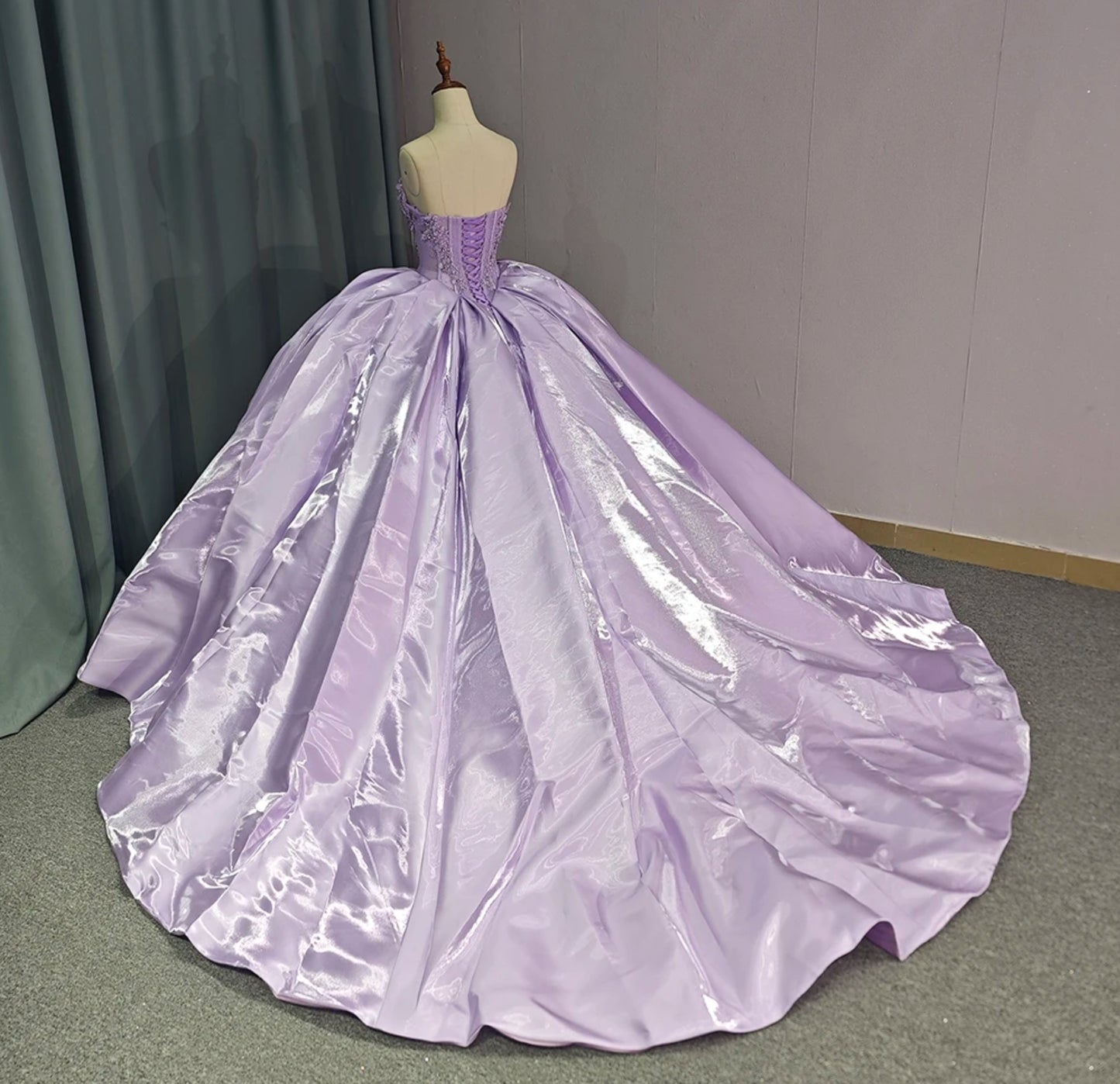 Charming & Elegant Purple 2024 Strapless Floral Beaded Pleated Corset Bodice Quinceañera, Sweet 16, Special Occasion, Bat Mitzvah, Pageant, Gala Ball Gown