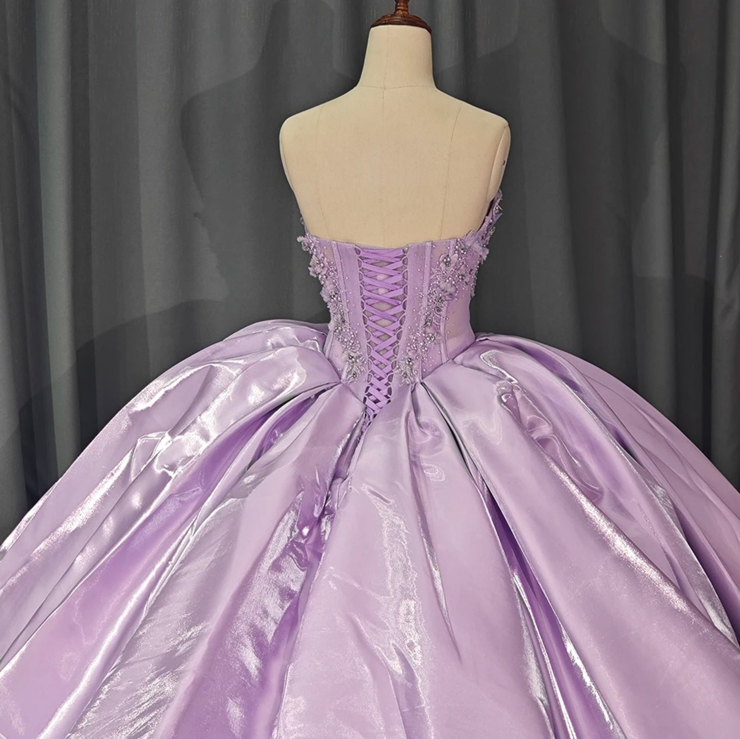 Charming & Elegant Purple 2024 Strapless Floral Beaded Pleated Corset Bodice Quinceañera, Sweet 16, Special Occasion, Bat Mitzvah, Pageant, Gala Ball Gown