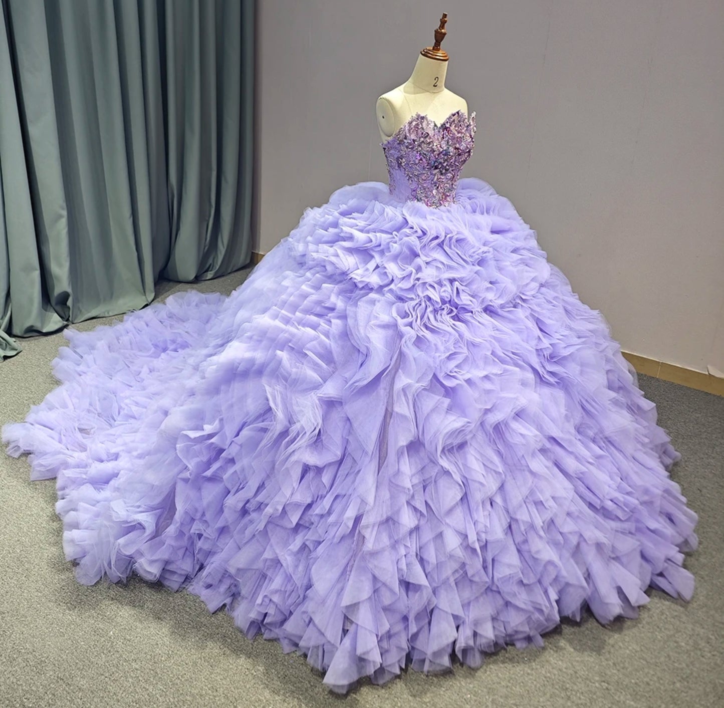 Purple Strapless 2024 Sequin & Beaded Irregular Neckline Layered Frill Quinceañera, Special Occasion, Pageant, Sweet Sixteen, Bat Mitzvah, Gala Gown