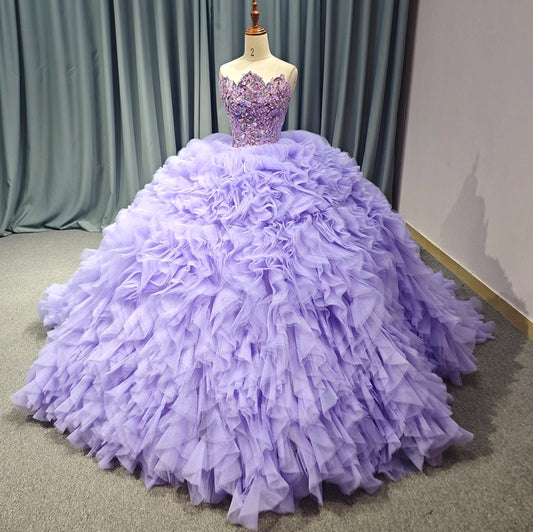 Purple Strapless 2024 Sequin & Beaded Irregular Neckline Layered Frill Quinceañera, Special Occasion, Pageant, Sweet Sixteen, Bat Mitzvah, Gala Gown