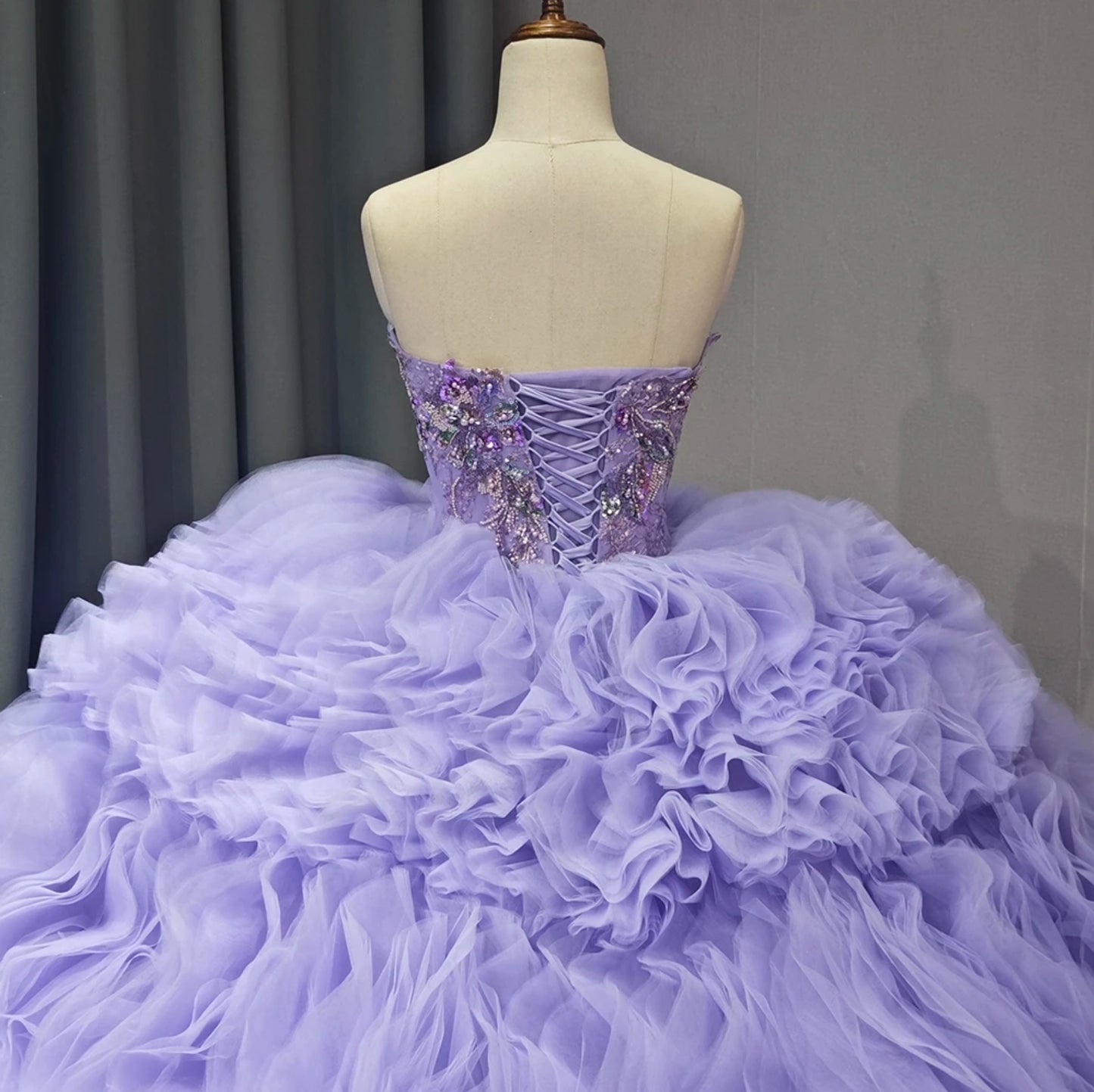 Purple Strapless 2024 Sequin & Beaded Irregular Neckline Layered Frill Quinceañera, Special Occasion, Pageant, Sweet Sixteen, Bat Mitzvah, Gala Gown